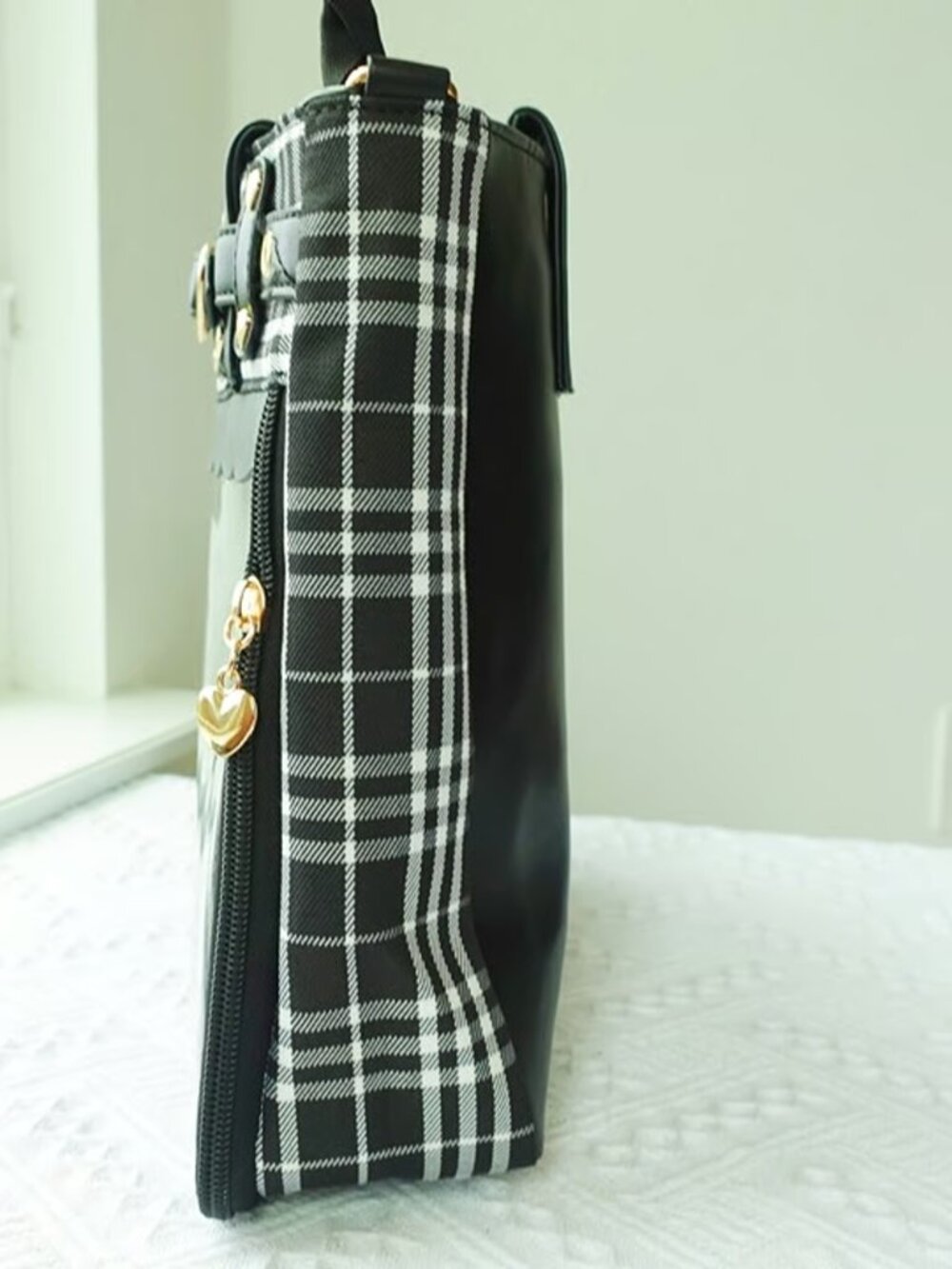 BLACK Y2K Plaid Ita Bag Crossbody Tote Shoulder Bag Kawaii Pin Display Itabag - Picture 11 of 11